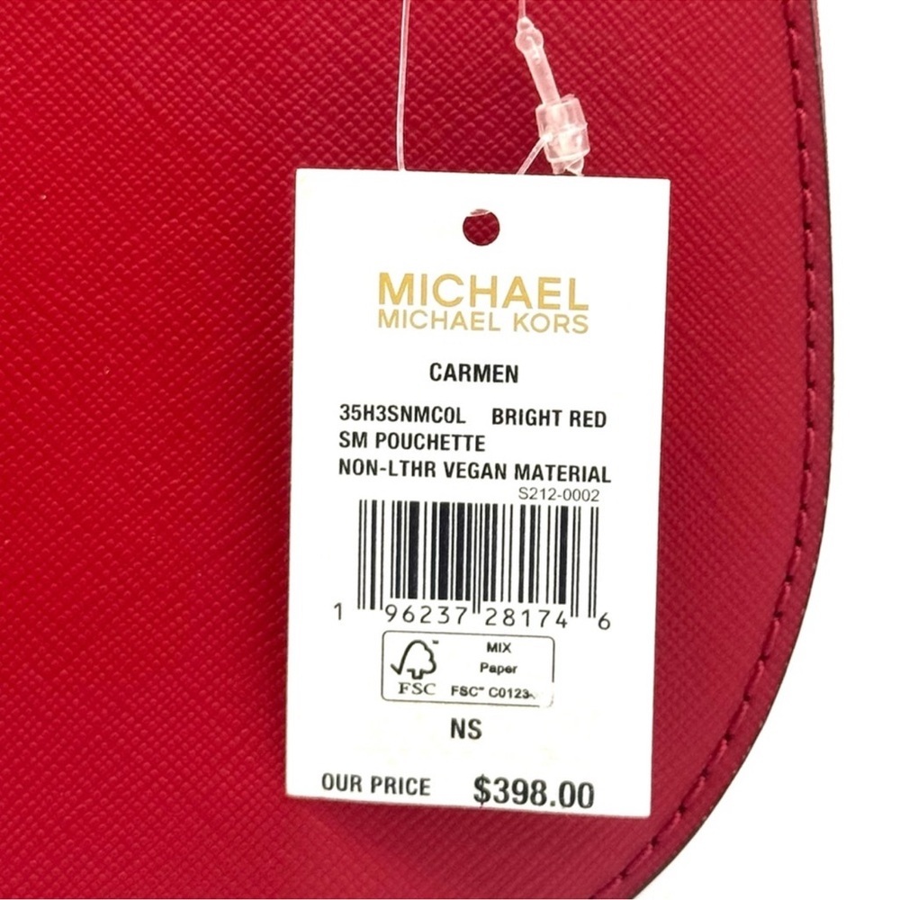 Michael Kors Carmen Small Pouchette Crossbody Bag Red/Silver - Picture 9 of 9